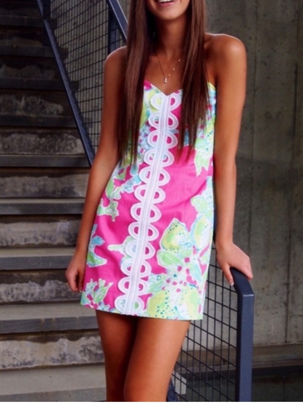 Lilly Pulitzer Angela Hotty Pink Lemonade Strapless Dress